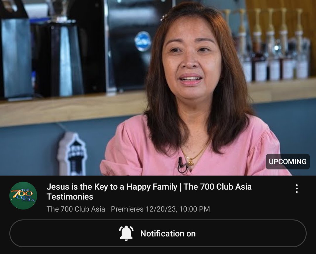 🔔 NOTIFICATION ON! 🔔 🎥 Jesus is the Key to a Happy Family | @The700ClubAsia Testimonies 🔗 youtu.be/p4p9LfQd7c4?si… 🗓 December 20, 2023 (Wednesday) ⏰️ 10:00 PM @MomshieGracious @TRN28842066