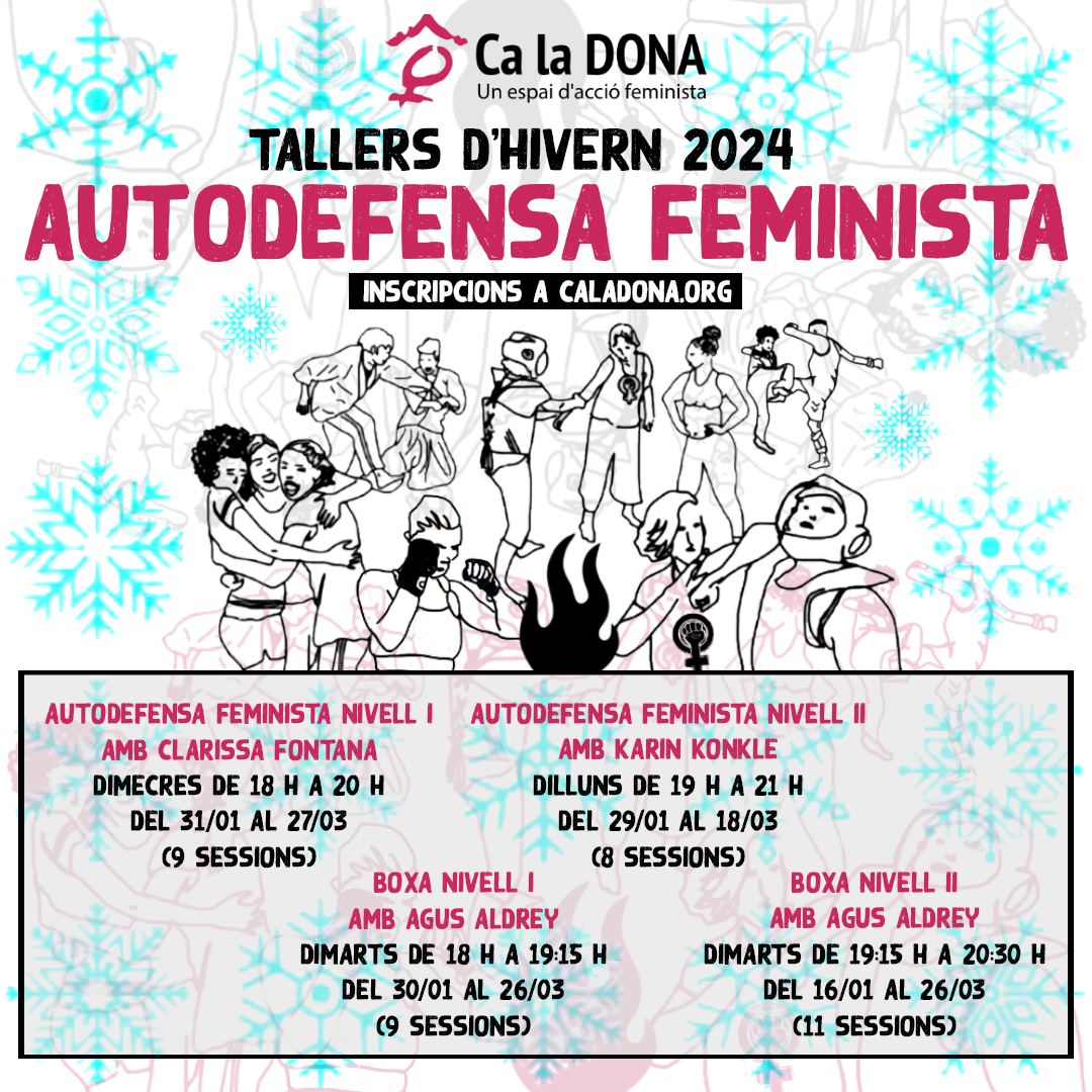 caladona's tweet image. 🟣Inscripcions obertes pels tallers d'#AutodefensaFeminista i #Boxa Nivells I i II que comencem al gener!
🤸‍♀️Un espai on trencar mites sobre la vulnerabilitat, i adquirir eines per fer front a potencials agressions.
🥊En un entorn segur i no mixt.
🔗caladona.org/tallers-dautod…
