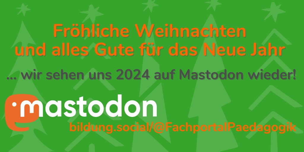 Sechs Jahre waren wir auf Twitter/X aktiv, nun brechen wir unsere Zelte ab.
Ab Januar 2024 posten wir Neues aus #Bildungsforschung, #Erziehungswissenschaft und angrenzenden Disziplinen nur noch auf #Mastodon. Bleibt uns treu und folgt uns ins #Fediverse: bildung.social/@FachportalPae…
