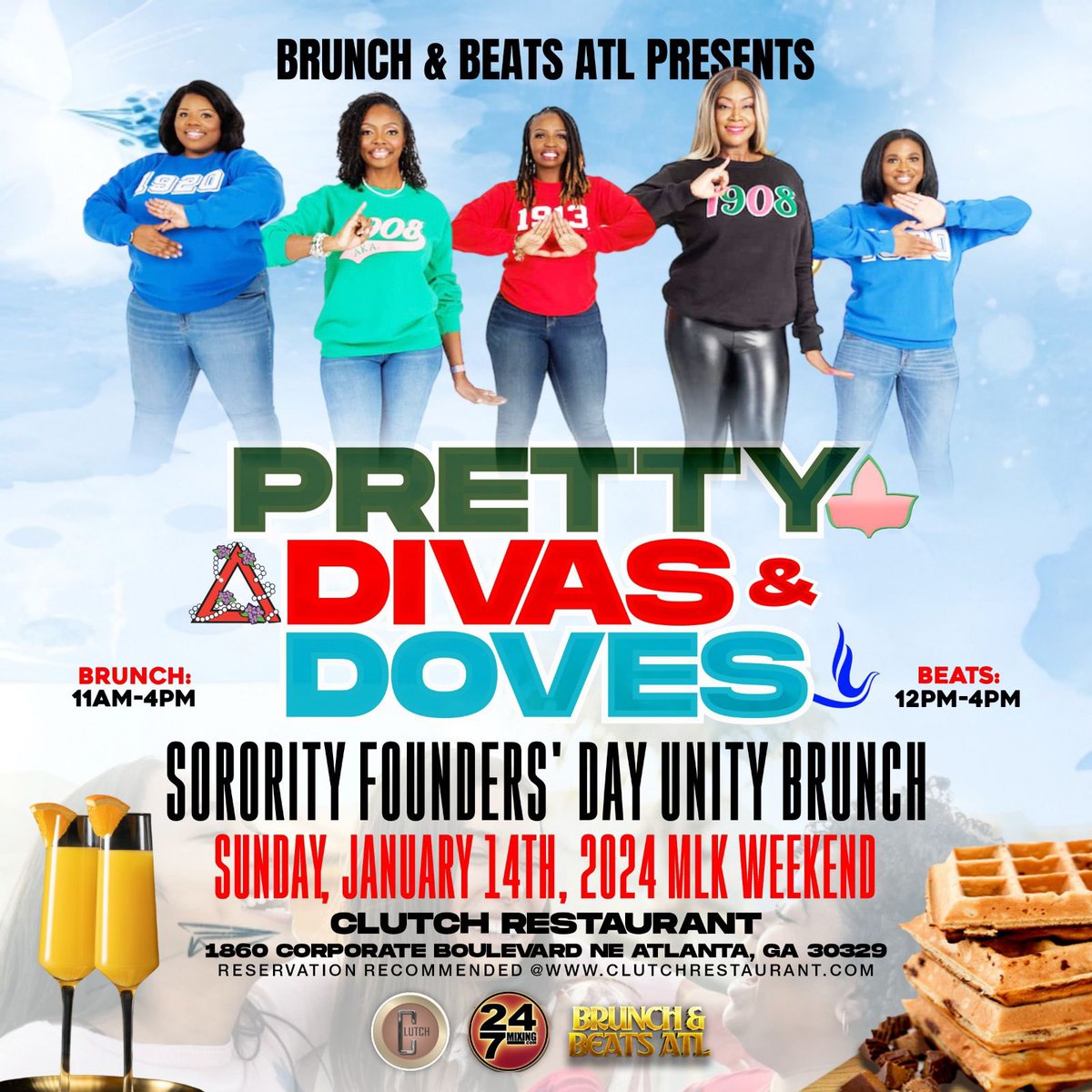 Join us January 14th D9 family come together and celebrate founders day with the Pretty Pearls, Devastating Divas and the Lovely Doves.  @theclutchatl #codyway #unitybrunch 
#divine9unity #d9 #alphakappaalpha #deltasigmatheta #zetaphibeta #greeklife #d9greeks  #foundersday #fyp