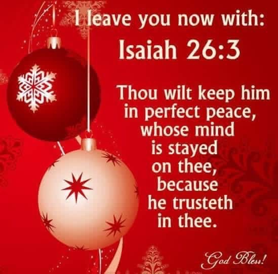 Isaiah 26:3 KJV

Thou wilt keep him in perfect peace, whose mind is stayed on thee: because he trusteth in thee.