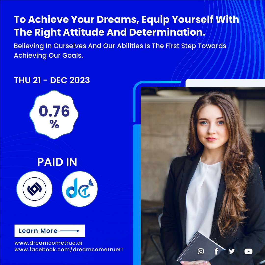 To achieve your dreams, equip yourself with the right attitude and determination.

Believing in ourselves and our abilities is the first step towards achieving our goals.

Visit us at dreamcometrue.ai and unleash the power of determination.

#dreamcometrue #Janex