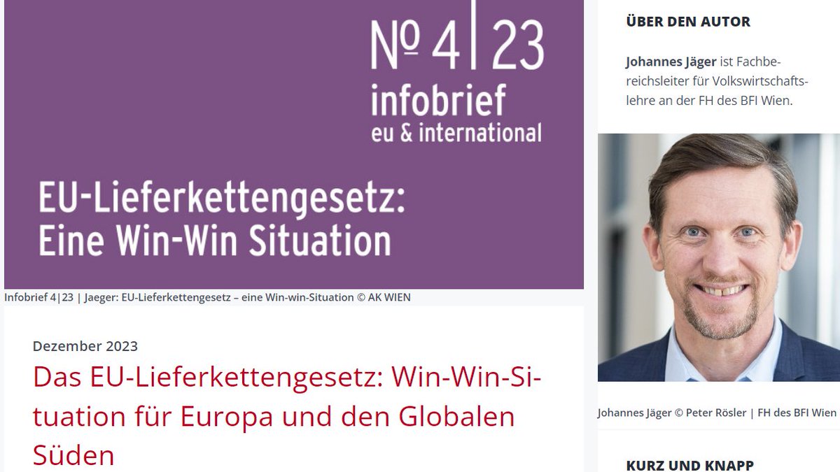 AK_EU_Int's tweet image. Nach der Einigung im Trilog steht der Beschluss des Lieferkettengesetzes kurz bevor.

Johannes Jäger analysiert: Das #Lieferkettengesetz wird nicht nur Menschenrechte und Umwelt schützen, sondern auch positive Wirkungen auf die Wirtschaft haben. #CSDD
➡️wien.arbeiterkammer.at/interessenvert…