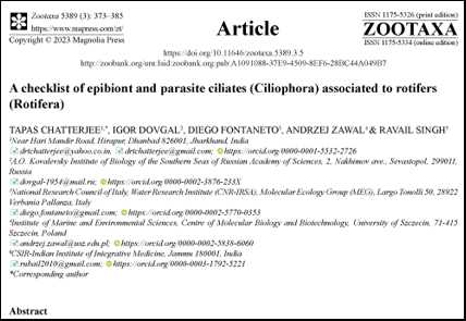 Zootaxa's tweet photo. A checklist of epibiont and parasite ciliates (#Ciliophora) associated to rotifers (#Rotifera)
https://t.co/2oHMo7axcZ
#Taxonomy https://t.co/cy70yM3DcB