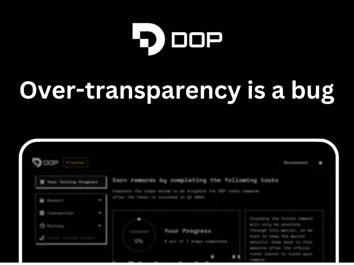블록체인은 탈중앙화되고 안전하면서도 사용자에게 데이터에 대한 소유권을 부여할 수 있을까요?

Web3에서는 완전한 투명성 또는 복잡한 데이터 보안 전략 중 하나입니다. DOP는 선택적 데이터 투명성을 갖춘 지갑이라는 세 번째 방법이 있다고 주장합니다.

자세한 내용 읽기: