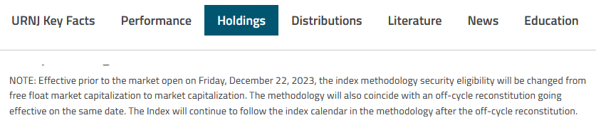 gabri_thomas's tweet photo. Halte ich erstmal für keine gute Idee, aber der #Sprott Uranium Miners ETF $URNJ nimmt Kazatomprom $KAP aus seinem #ETF Tracking Index.
Ist allerdings dennoch gut für nordamerikanische Werte wie #F3Uranium und #StrathmorePlus, da diese jetzt einspringen müssen!
$SUU $FUU #Uran https://t.co/OzNHcmj50X