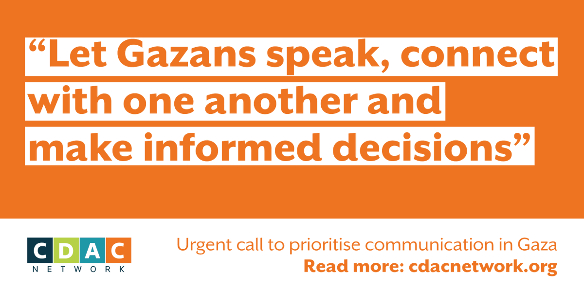 Communication is life-saving aid. Blackouts in #Gaza cannot continue. Information and telecommunications must be included in humanitarian access negotiations. Read CDAC Network's call for action: cdacnetwork.org/policy-briefs/… #CommIsAid