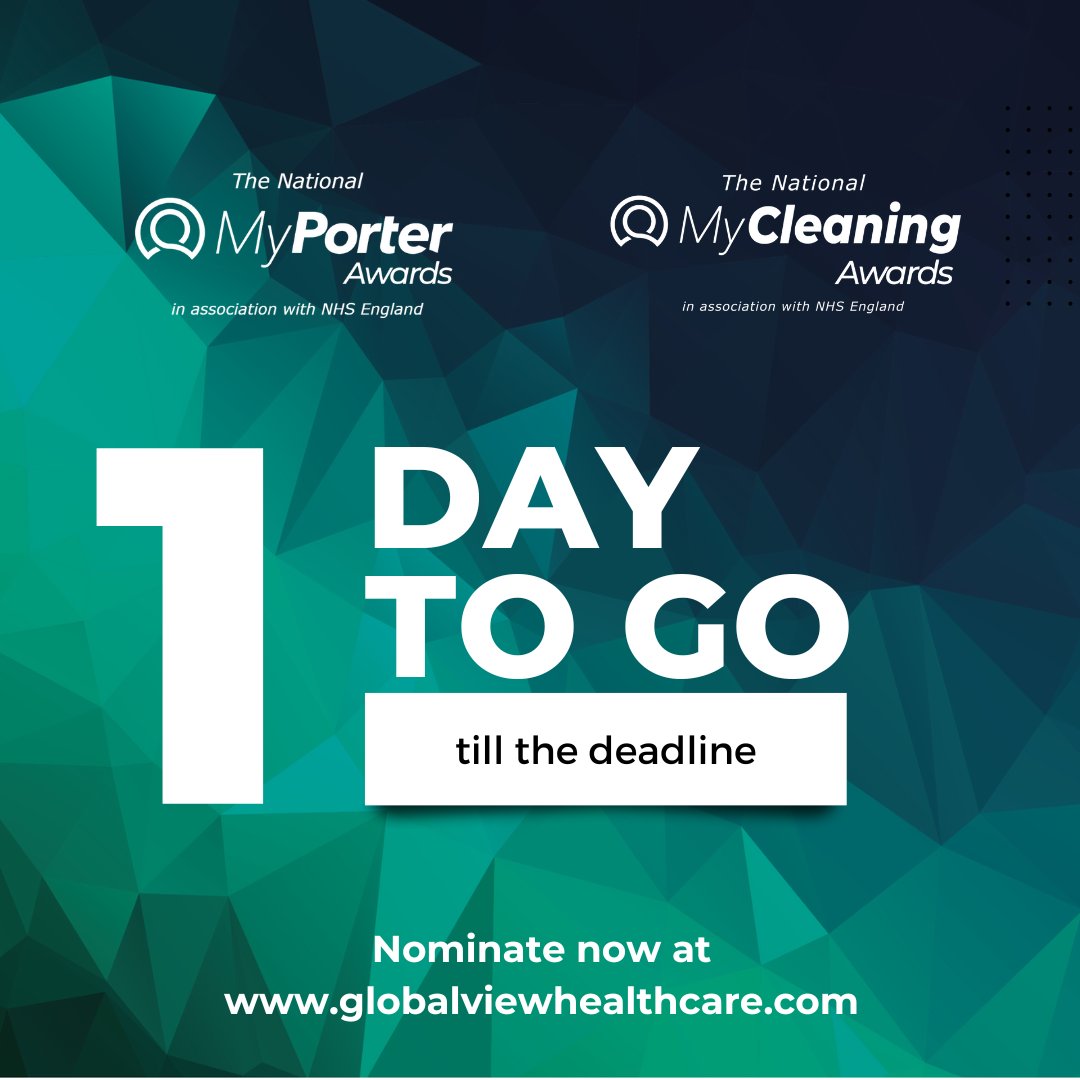 The deadline for the National MyPorter and MyCleaning Awards is tomorrow! Nominate your portering, auditing and cleaning colleagues who have made a difference👇 globalviewhealthcare.com #MyPorterAwards #MyCleaningAwards