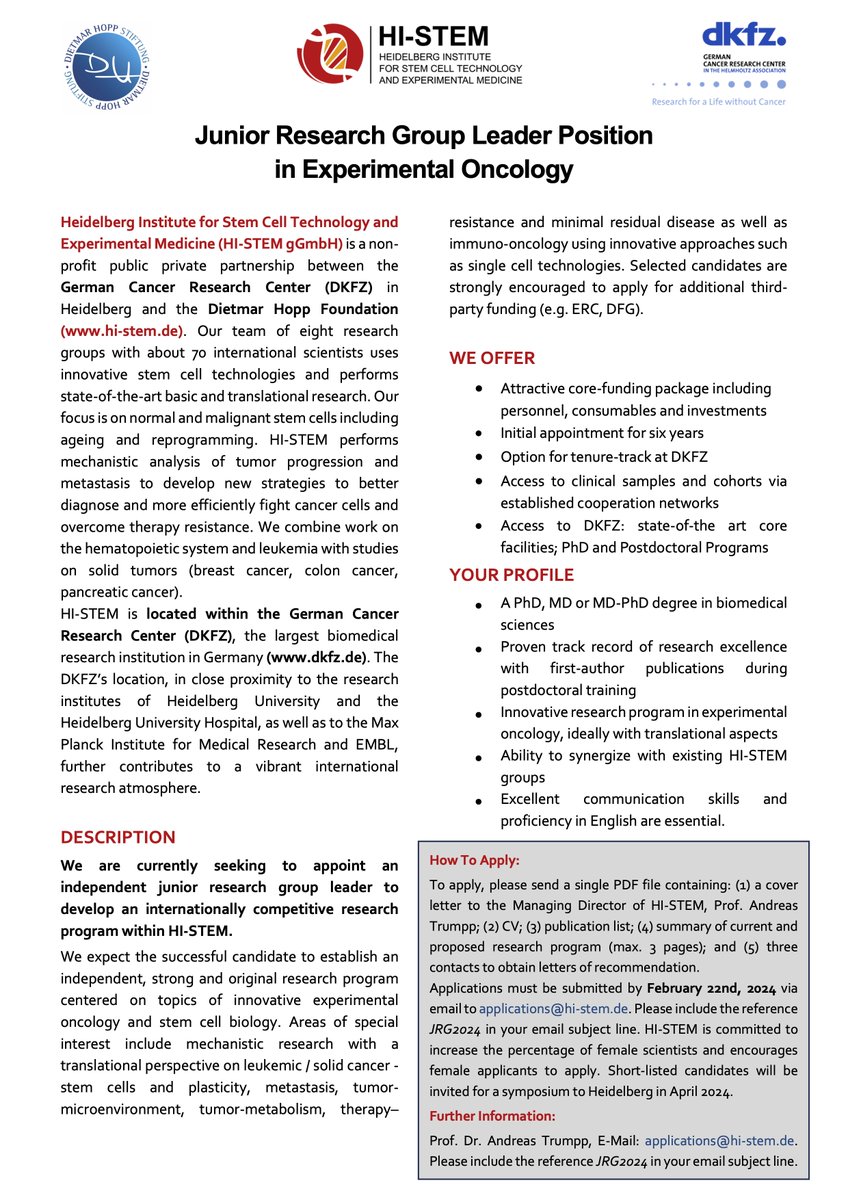 We are recruiting!!! HI-STEM is seeking to appoint an Independent Junior Research Group Leader to develop an internationally competitive research program. More information below and on our website (hi-stem.de/about-us/jobs). Application deadline is February 22nd, 2024!