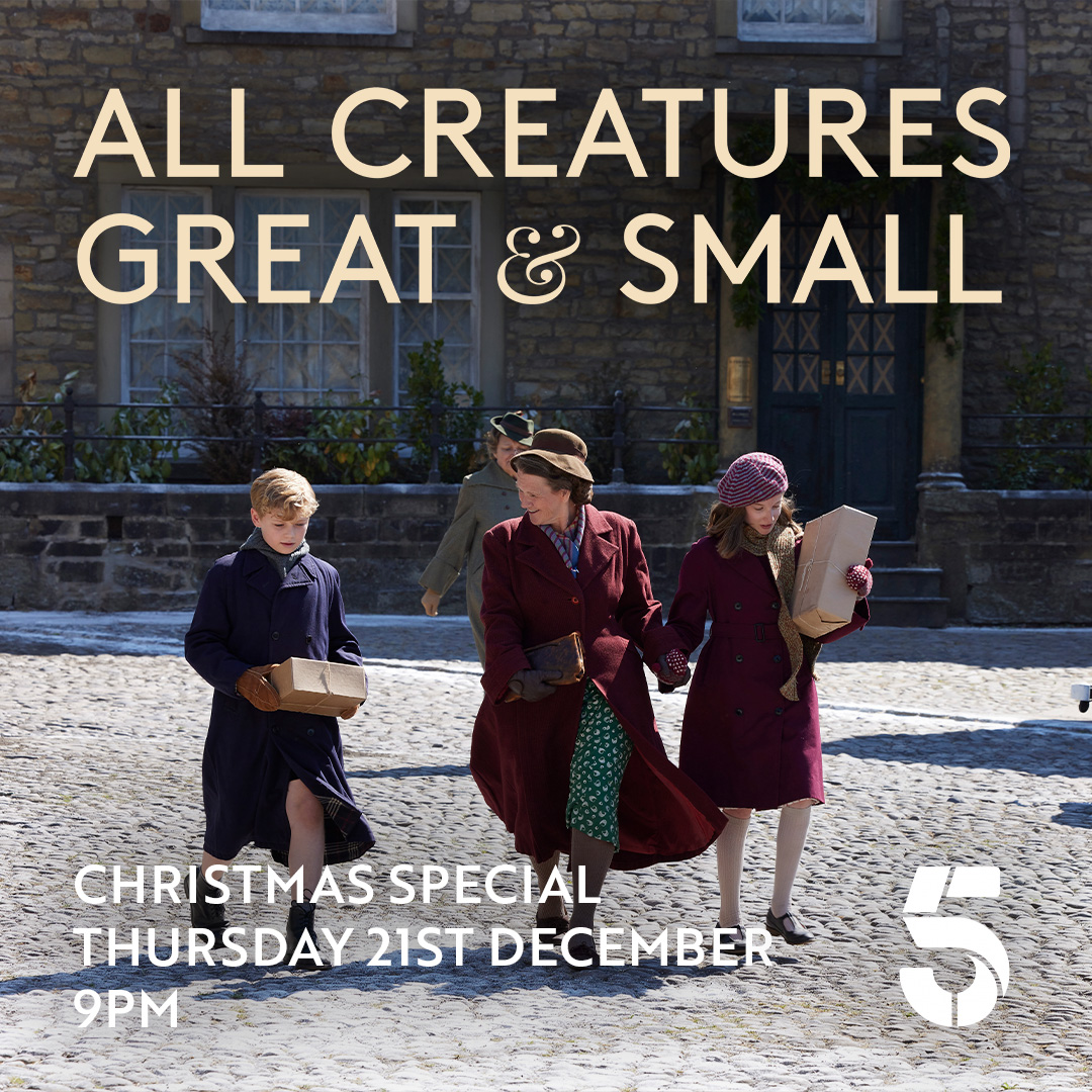 Mark your calendars! The #AllCreaturesGreatAndSmall Christmas Special will air on TOMORROW (Thursday 21st December) at 9pm on @channel5_tv 🎄