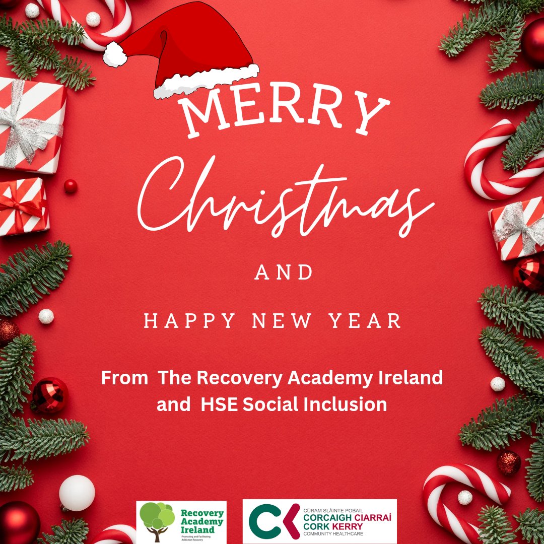 The Recovery Academy Ireland and HSE Social Inclusion would like to wish you a very Happy Christmas and a Happy New Year.

#recovery #socialinclusion #harmreduction #collabrateforrecovery #community #recoverycapital
@cldatf