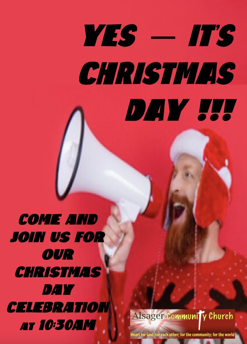 Alsager_CC's tweet photo. All are welcome to our final Christmas events at Alsager Community Church, we have celebrations on Christmas Eve and Christmas Day, Both at 10:30am.
We are looking forward to seeing what any of the kids got for Christmas on Christmas Day! https://t.co/mPBdMMjYb5