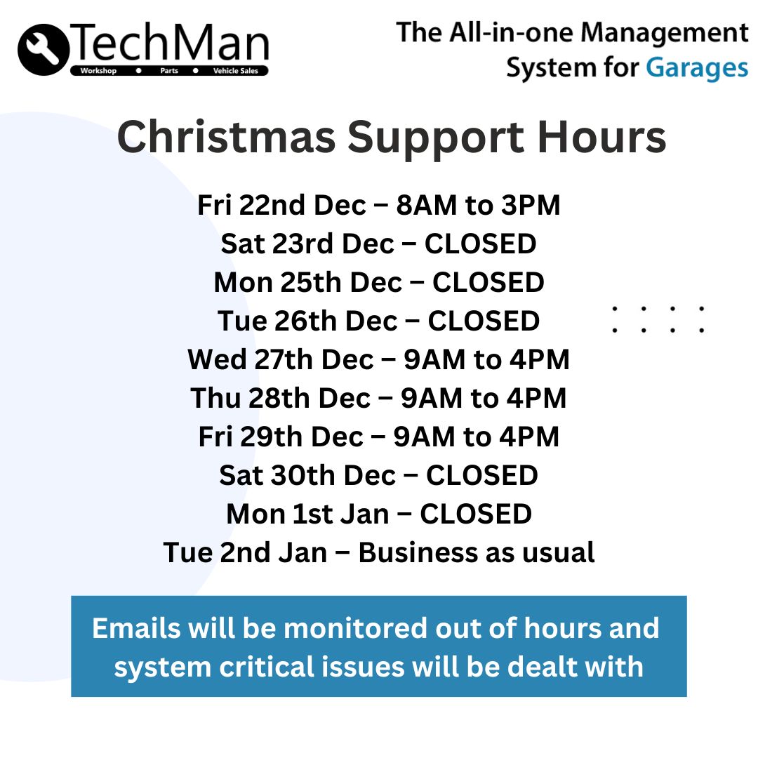 TechManGMS's tweet image. Our customer service team are still here to support you over the festive period.

#TechMan #GMS #SupportHours #Christmas