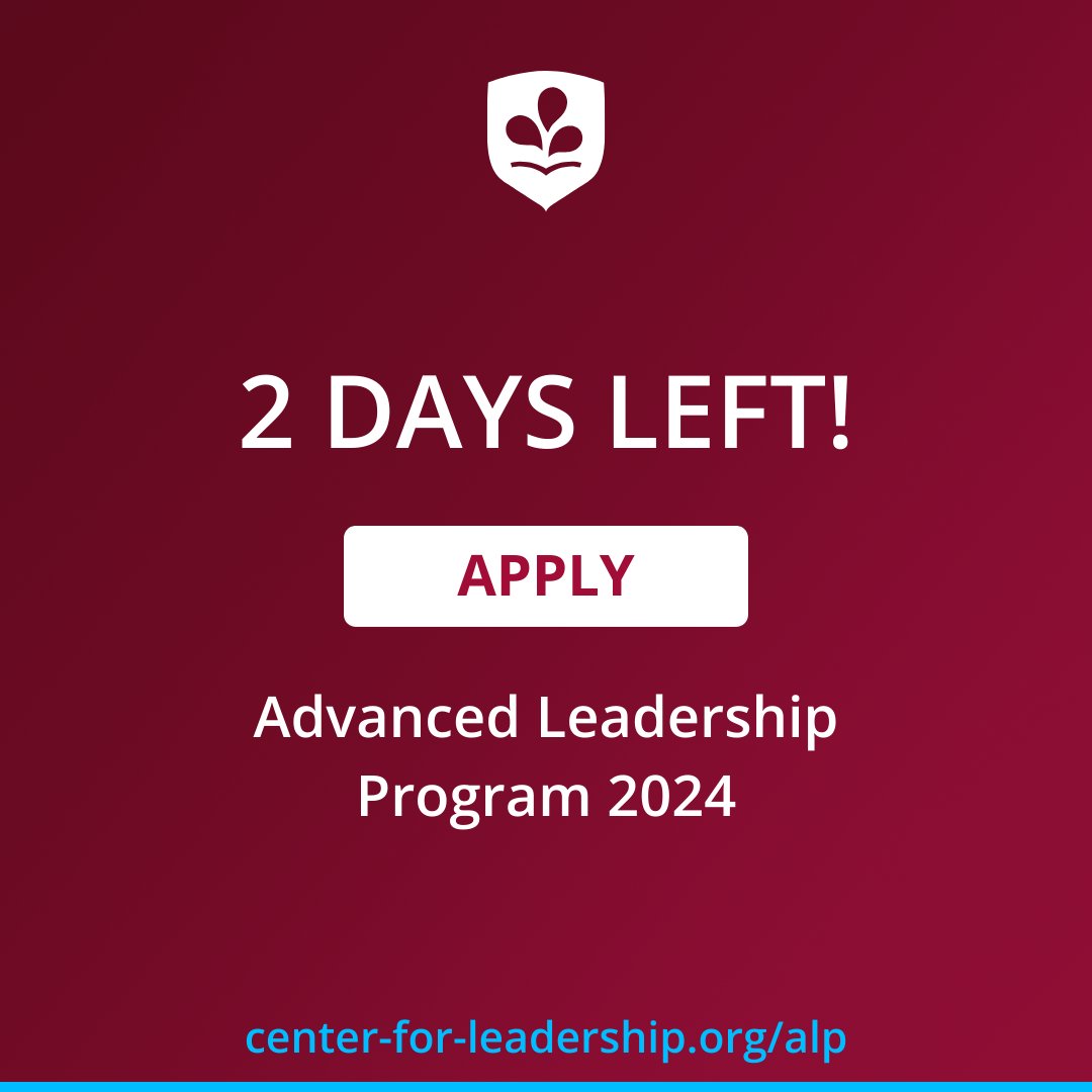 C4L_org's tweet photo. ‼️ 2 DAYS left to apply to the Advanced Leadership Program!‼️

Learn more and apply for a Fellowship to ALP with Nominating Partner or by Open Application, TODAY!

➡ https://t.co/Mq6F52cI9e ⬅

#ALP24 #ALP #CenterForLeadership #Fellowships #Nonprofit #Public #Business https://t.co/On3kSPoPQV