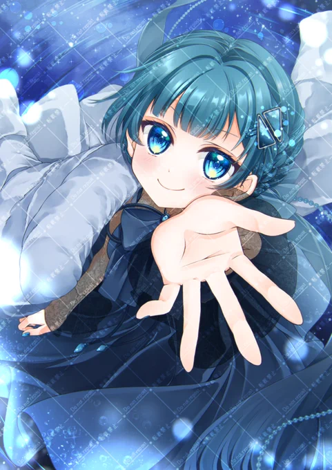 【お仕事】海藍るうな様()の一枚絵をお撮りしました!先日行われたバナイベのパネルミッションイラストになります。力強い表情でこちらを見上げ手を差し伸べる俯瞰構図です。バナイベお疲れ様でした!そしてありがとうございました!#有償依頼受付中 #イラスト #イラスト依頼 