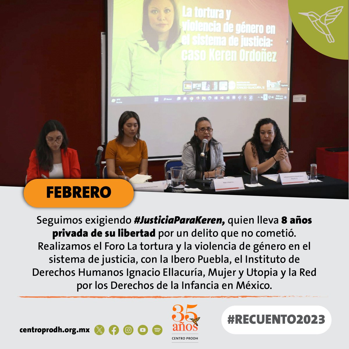#Recuento2023 | Seguimos exigiendo #JusticiaParaKeren, quien lleva 8 años privada de su libertad por un delito que no cometió. Realizamos el Foro La tortura y la violencia de género en el sistema de justicia, con <a href="/IberoPuebla/">IBERO Puebla</a>, <a href="/Idhie_Iberopue/">IDHIE IBERO Puebla</a>, <a href="/MujeryUtopia05/">Mujer y Utopía</a> y <a href="/derechoinfancia/">Derechos Infancia</a>