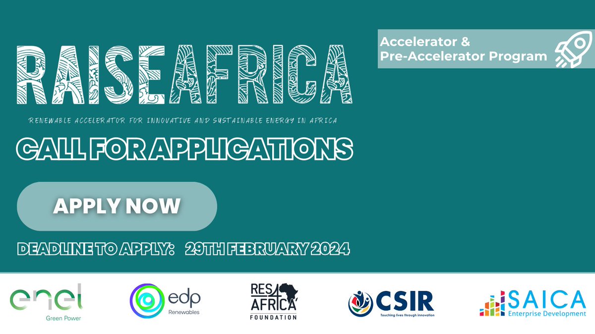 🌍 Let's #RAISEAfrica together! 🚀

🔍 Unveiling RAISEAfrica, a game-changer in African renewable energy! Tailored pre-acceleration &amp; acceleration programs for visionary entrepreneurs.

📅 Apply by Feb 29, 2024! 
More Information 👉 bit.ly/3TAkxO2