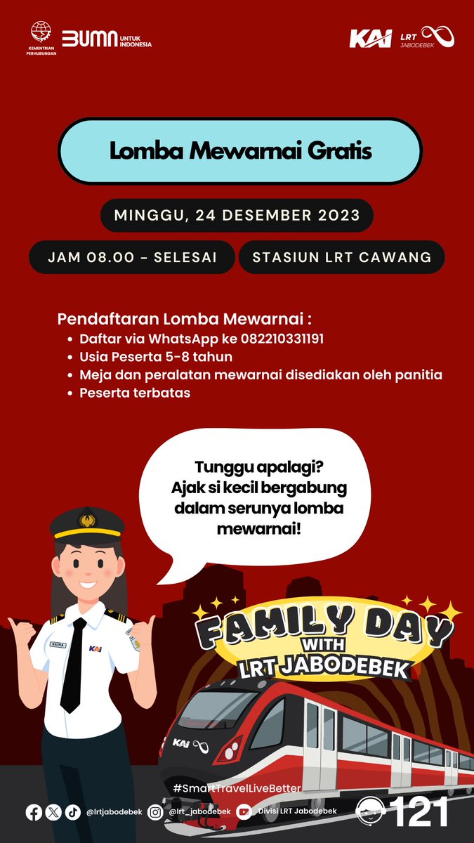 lrtjabodebek's tweet photo. Hai teman Raina, Ajak keluargamu untuk bersenang bersama di acara LRT ini ya...β¨
#lrtjabodebek #smarttravellivebetter https://t.co/IjYTf0c149
