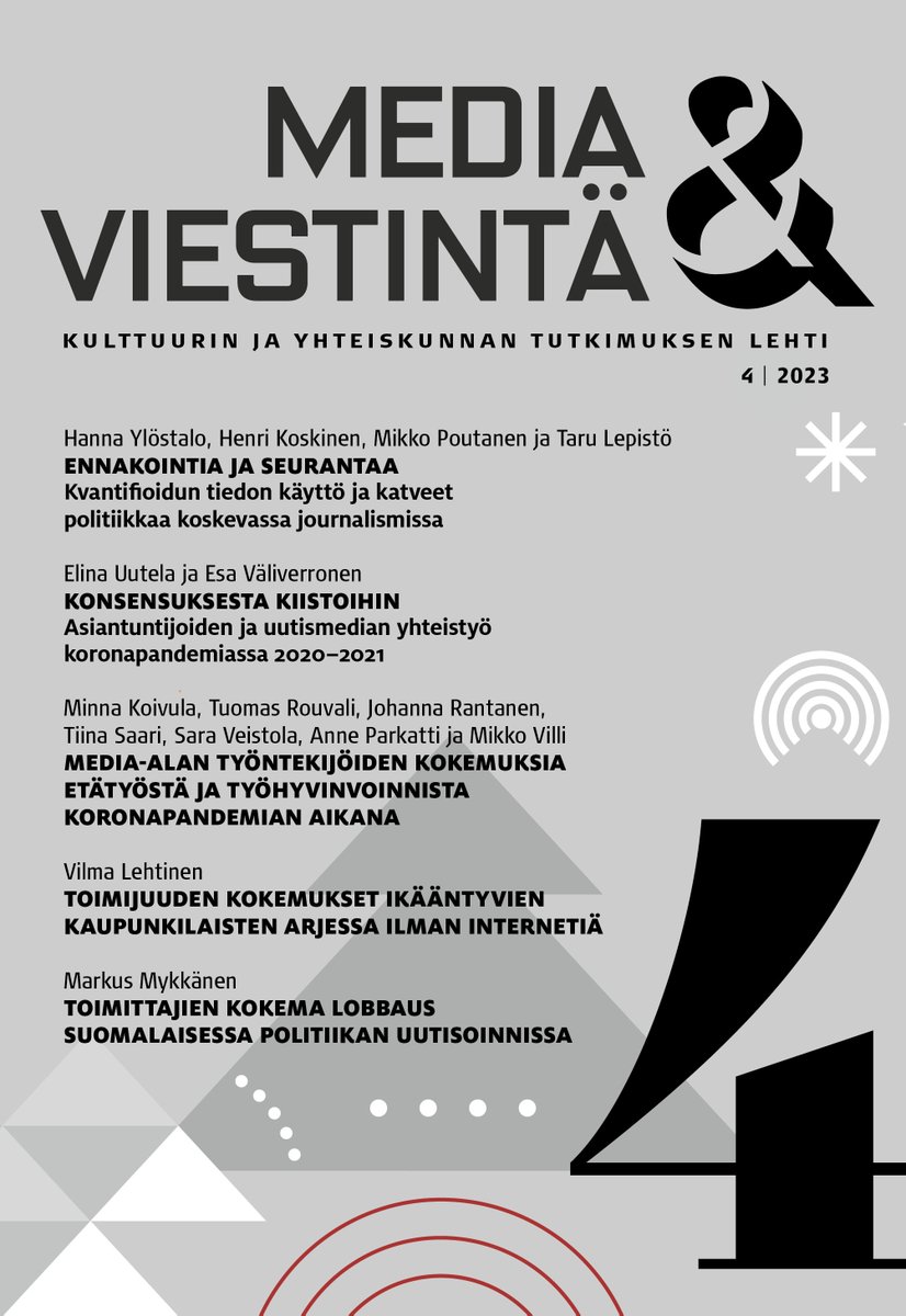 Media &amp; viestinnän vuoden viimeinen numero on nyt julkaistu ja se on vapaasti luettavissa täällä: journal.fi/mediaviestinta

Mukavia lukuhetkiä lehden parissa ja rauhaisaa loppuvuotta! 🌲✨