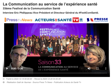 📢La #Communication au service de l’expérience #santé
👉Focus sur 33ème #FestiComSanté 14-15 mars
🎤Interview @ericphelippeau - Vice-Président et Directeur Général @festicomsante
#sante #santé #communication #patient #experience #prix #palmares #comsante 
acteursdesante.fr/la-communicati…