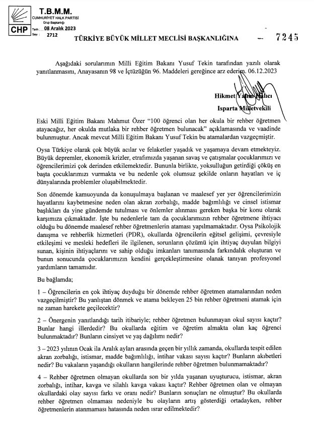 Okullara imam değil, rehber öğretmen atayın! 

Milli Eğitim Eski Bakan Mahmut Özer “100 öğrenci olan her okula bir rehber öğretmen atayacağız” demişti. Şimdi ise Yusuf Tekin bundan vazgeçti. 

Böyle tutarsızlık olmaz. Ayrıca bakın; deprem yaşadık, krizler ve etrafımızda savaş