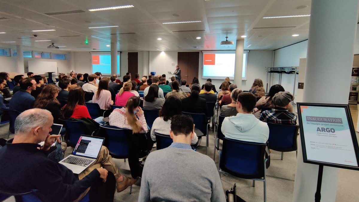 Centre Inria de Paris (@inria_paris) on Twitter photo #Lancement 🚀 | Hier c’était l’#inauguration de la nouvelle équipe-projet commune ARGO dont les principaux axes de recherche ont été présentés par sa responsable, Ana Bušić suivie de <a href="/marc_lelarge/">Marc Lelarge 🌻</a>, <a href="/KevinScaman/">Kevin Scaman</a> et Claire Bizon Monroc. 👏
#Optimisation #statistiques #graphes #DL #Lancement 🚀 | Hier c’était l’#inauguration de la nouvelle équipe-projet commune ARGO dont les principaux axes de recherche ont été présentés par sa responsable, Ana Bušić suivie de <a href="/marc_lelarge/">Marc Lelarge 🌻</a>, <a href="/KevinScaman/">Kevin Scaman</a> et Claire Bizon Monroc. 👏
#Optimisation #statistiques #graphes #DL