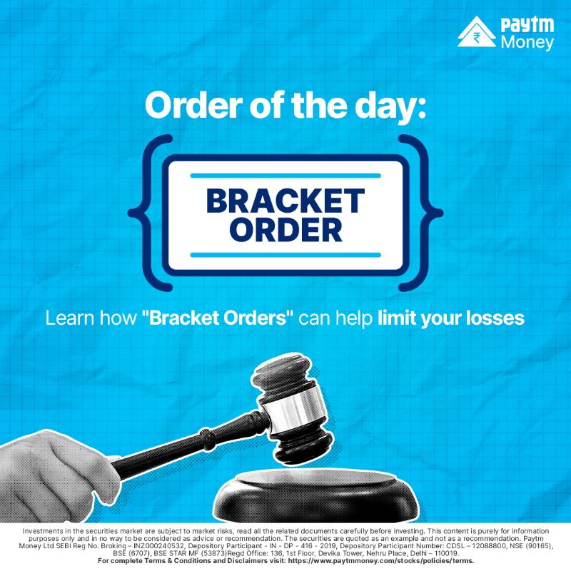 PaytmMoney's tweet photo. Worry about your daily online food orders, not your trade orders!
Invest in peace by just placing a #BracketOrder on the app to get the target profit locked in or engage in better risk management depending on price movements.
#PaytmMoney #MinimizeRisk #AutomatedTrading #Trade