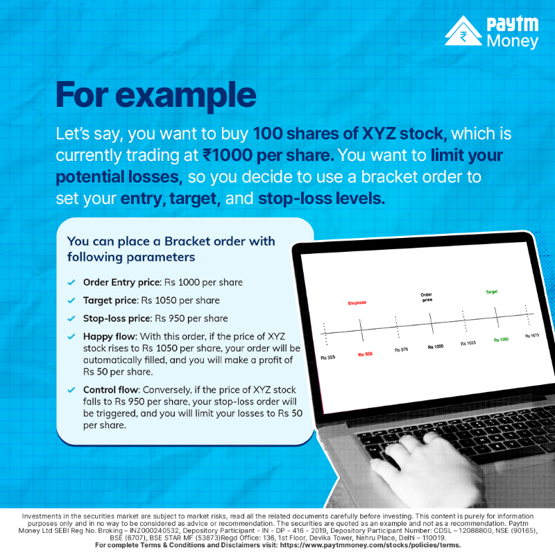 PaytmMoney's tweet photo. Worry about your daily online food orders, not your trade orders!
Invest in peace by just placing a #BracketOrder on the app to get the target profit locked in or engage in better risk management depending on price movements.
#PaytmMoney #MinimizeRisk #AutomatedTrading #Trade