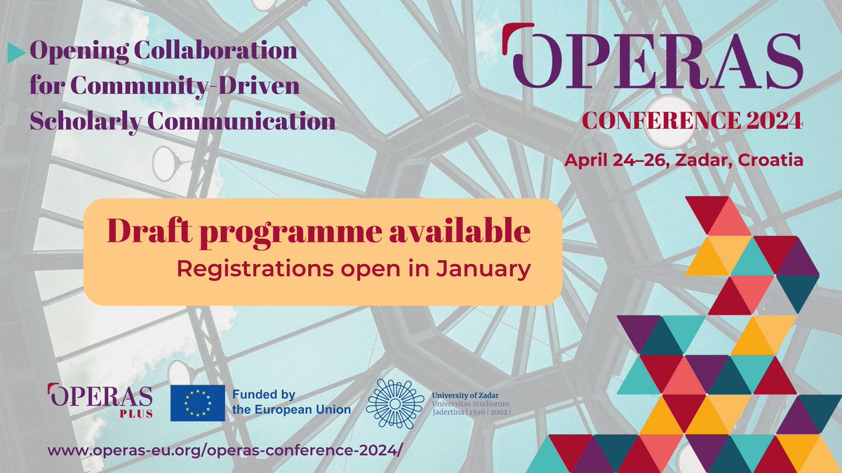 You can already plan your travel 🚆 Find detailed information on the draft programme outline at the #OPERAS2024 conference webpage: operas-eu.org/news-and-event…

Registration and more details are coming in January. Stay tuned! 

#OPERASRI #SSH #ScholComm #DiamondOA #OpenScience