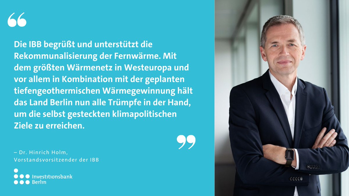 Berlins Entscheidung das Wärmenetz zu rekommunalisieren ist ein Meilenstein für Klimaschutz. Die IBB unterstützt das Land bei diesem Vorhaben. Damit ist ein bedeutender Schritt in Richtung Dekarbonisierung gegangen. 💚

Zur Pressemeldung: lnkd.in/dRiWw4FM

#jetztfürberlin