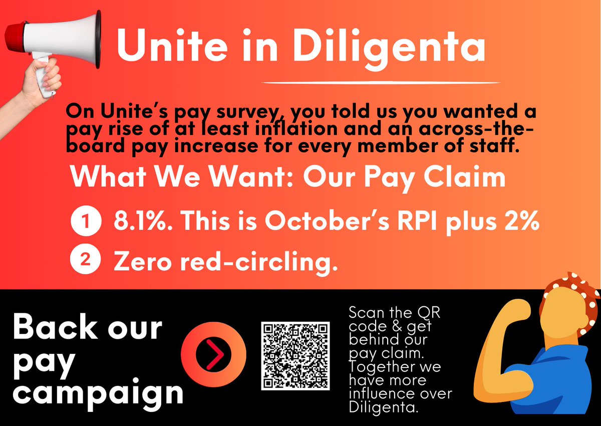 📣Unite's pay survey results are in and our pay claim is LIVE. 
What we want⬇️
⭕️8.1% pay rise. This is October's RPI plus 2%
⛔️ZERO red-circling - a pay rise for everyone
Now it's down to you. Sign up and back our pay campaign ahead of pay negotiations. Your pay depends on it