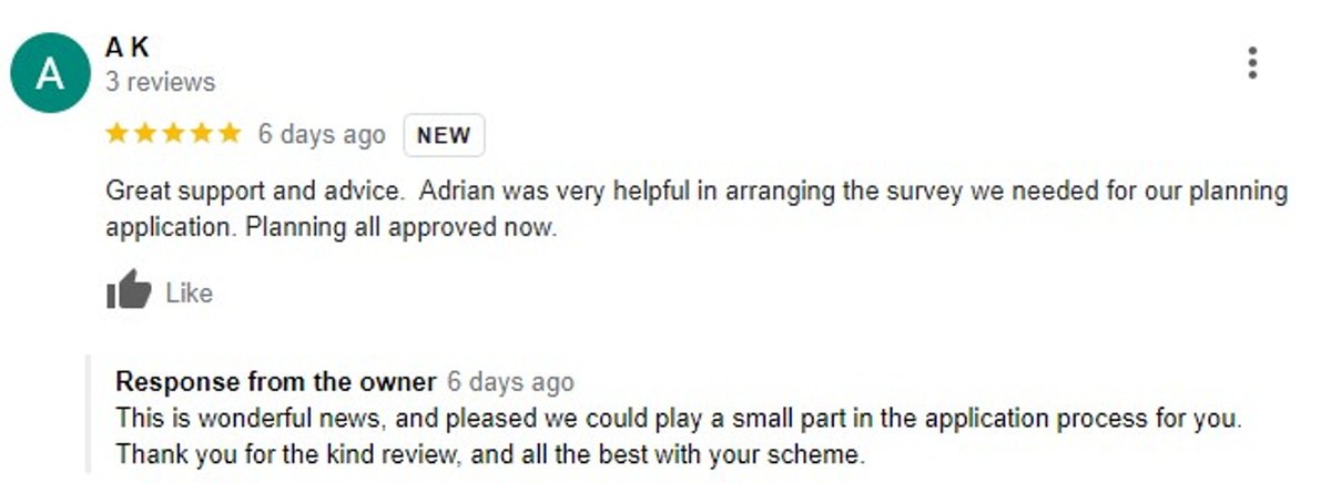 Nice review left for Adrian for helping a developer with a Daylight and Sunlight Assessment that helped gain planning approval.

#daylight #sunlight #daylightandsunlightassessment #propertydevelopment #planningapproval