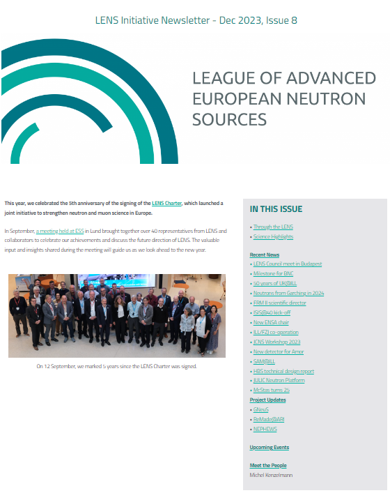 Our final newsletter of 2023 is online! 📰 In this issue we celebrate LENS' 5th anniversary and our members' commitment to advancing #neutron & #muon science in Europe. ➡️ Read Issue 8: bit.ly/3GTUt9b ➡️ Subscribe: bit.ly/2QwUAAT