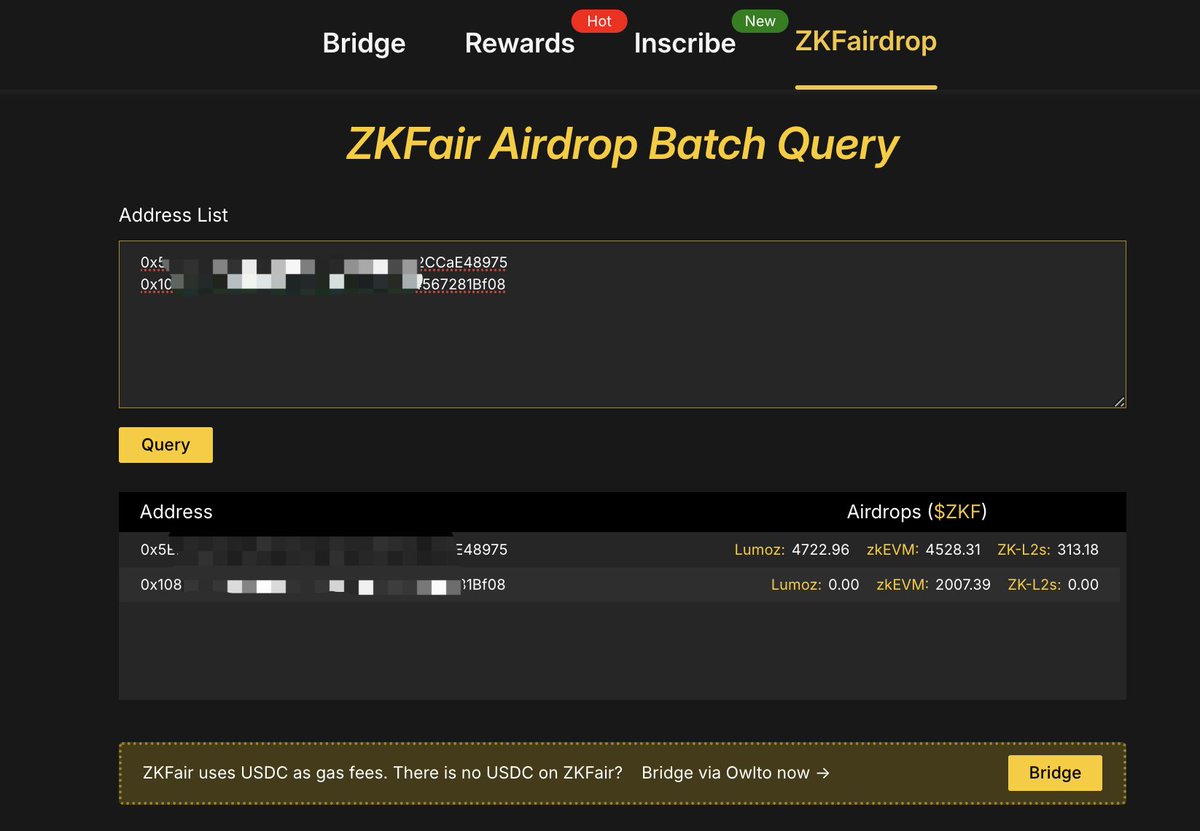 🦉ZKFair Airdrop  Batch Query is available on @Owlto_Finance 

🥁 Call for all users from @0xPolygon zkEVM @zksync  @Scroll_ZKP @LineaBuild and @ZKSpaceOfficial 

🪂 Check your airdrop from ZKFair ➡️ owlto.finance/zkfairdrop