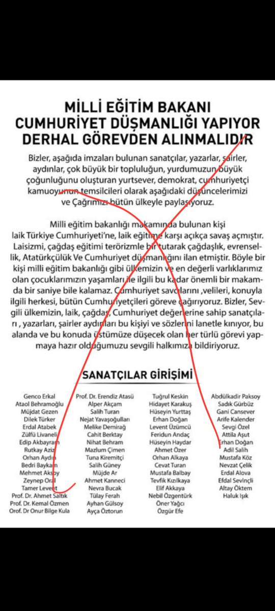 28 Şubat Zihniyeti Ölmedi Sözde Sanatçılar Girişiminde Yaşıyor!
*
Milli Eğitim Bakanı Yusuf Tekin’in Meclis Genel Kurulundaki cesurca konuşması üzerine Bakanın görevden alınması için çağrıda bulunan siyonismizmin ve sabetaizmin kuluçkasından çıkmış bağnaz ve arkaik yobaz sözde