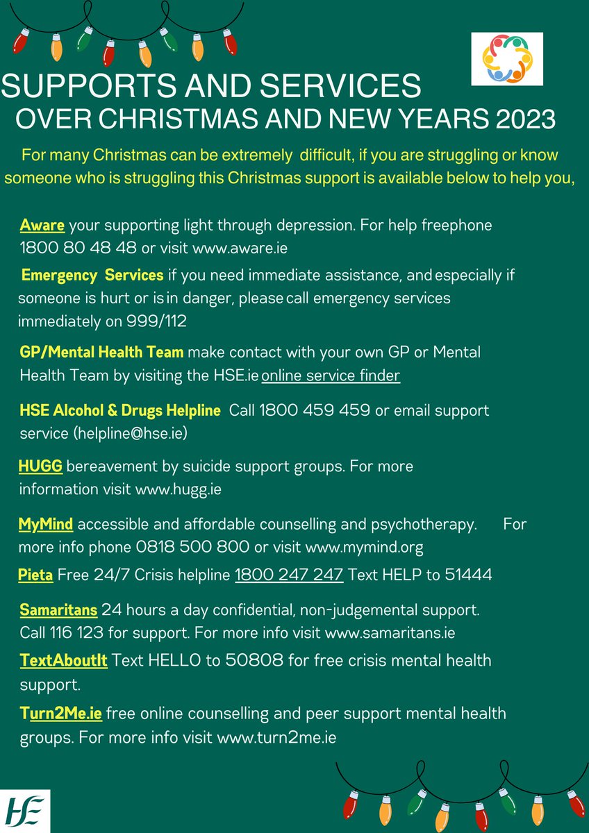 Christmas is a happy time for most people but for some it can be difficult and give rise to sadness or loneliness. If you are struggling at this time of year or feel you'd like to reach out and chat, please find some information below which may be of help. #ReachOut #GoodToTalk