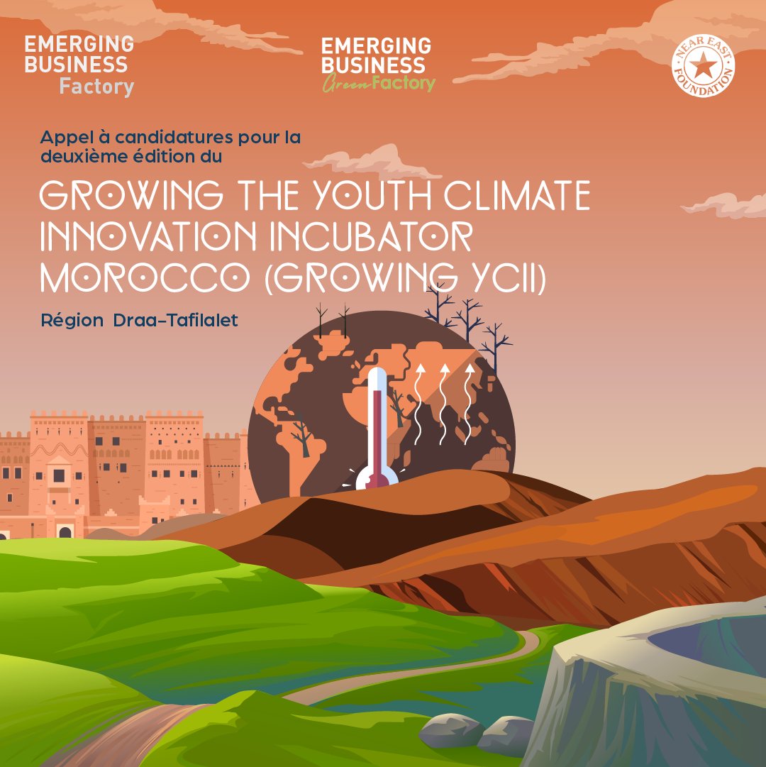 ebfmaroc's tweet photo. Appel à candidatures pour la deuxième édition du Growing the Youth Climate Innovation Incubator Morocco (Growing YCII)
📣 Région Drâa-Tafilalet
👉 Lien d'inscription : https://t.co/NIJqewrZ2J 
#EBF #Draa #Tafilalt #Climate #Youth #innovation #Morocco https://t.co/RrYM9XnhRY