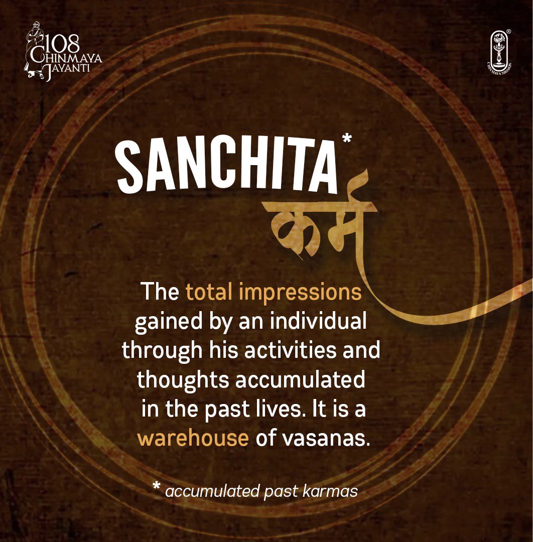 Chinmayananda's tweet photo. Did you know? There are three types of karmas! Swipe to read more!
Leave a ❤️ if you found this useful!
#chinmayamission #swamichinmayananda #karma #karmaquotes #sanchit #agami #karmabeliever #karmayoga #vedanta #advaita #advaitavedanta #vasanas #tendencies #pastlife https://t.co/4zdkTkE8ee