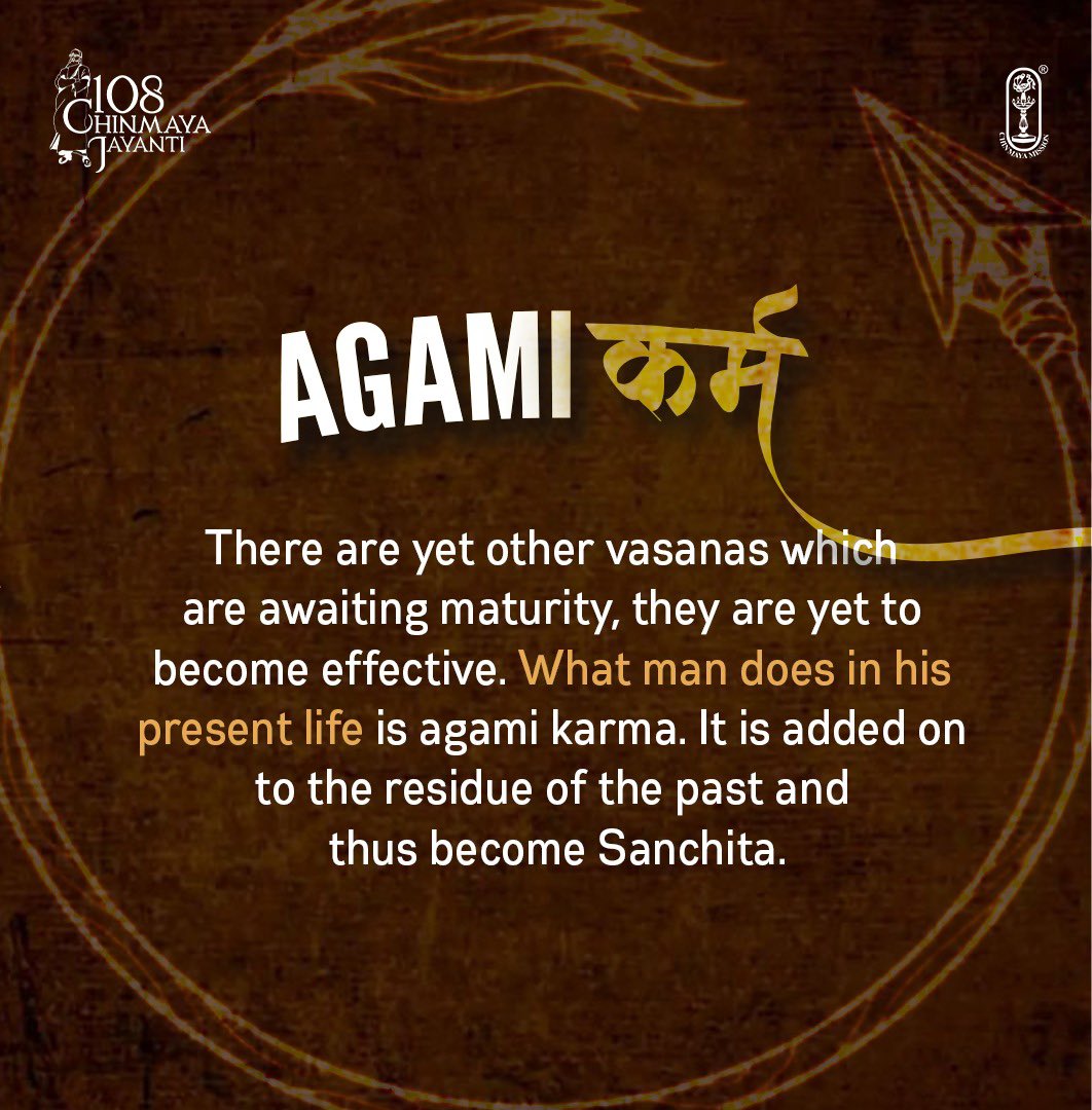 Chinmayananda's tweet photo. Did you know? There are three types of karmas! Swipe to read more!
Leave a ❤️ if you found this useful!
#chinmayamission #swamichinmayananda #karma #karmaquotes #sanchit #agami #karmabeliever #karmayoga #vedanta #advaita #advaitavedanta #vasanas #tendencies #pastlife https://t.co/4zdkTkE8ee