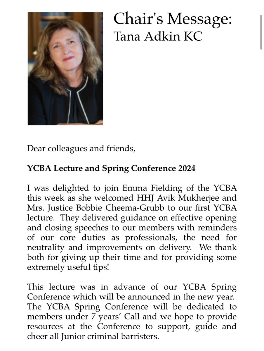 YCBA Spring Conference 2024

Our YCBA Spring Conference will be announced in the new year. It will be dedicated to members under 7 years’ Call and we hope to provide resources at the Conference to support, guide and cheer all Junior criminal barristers. 

Chair Tana Adkin 

YCBA