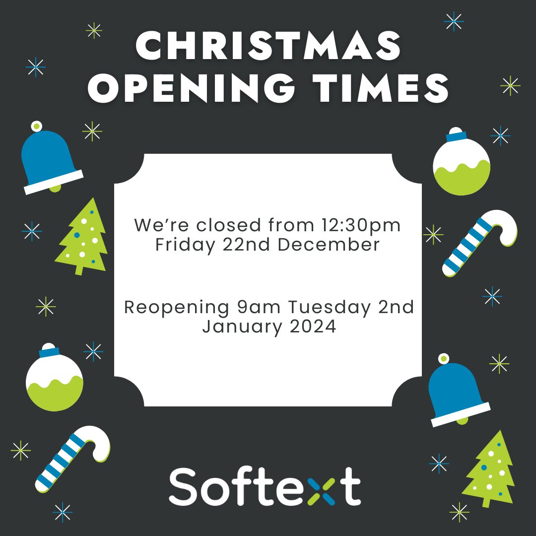We're having a break over Christmas so our office is closed from 12:30 pm on Friday 22nd December reopening at 9 am on Tuesday 2nd January.

Wishing you a Merry Christmas and a very Happy New Year!