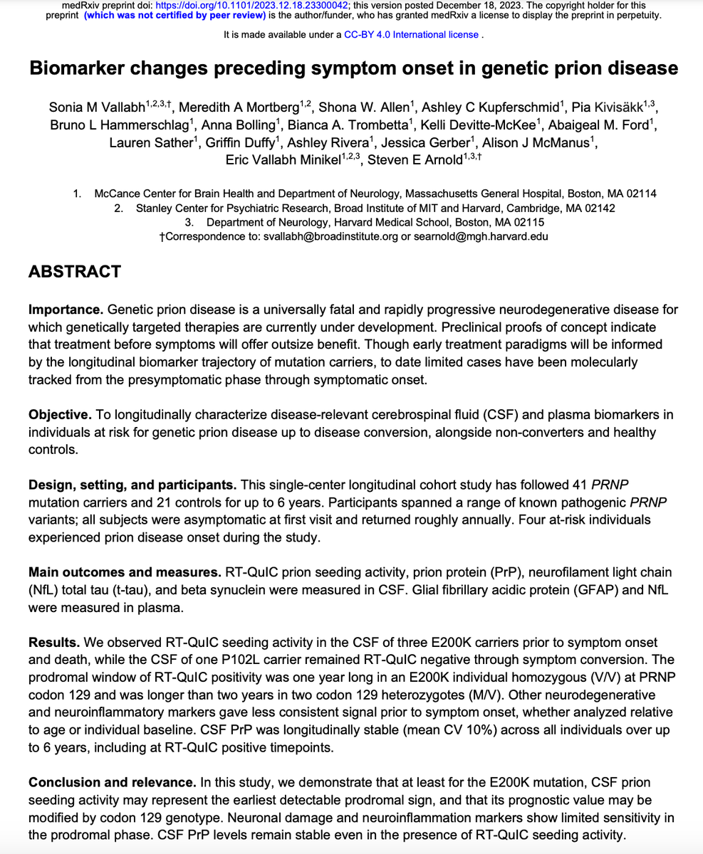 Eric Vallabh Minikel (@cureffi) on Twitter photo On <a href="/medrxivpreprint/">medRxiv</a> today, we describe the plasma & CSF biomarker changes leading up to symptom onset in 4 cohort study participants who went on to develop active prion disease medrxiv.org/content/10.110… On <a href="/medrxivpreprint/">medRxiv</a> today, we describe the plasma & CSF biomarker changes leading up to symptom onset in 4 cohort study participants who went on to develop active prion disease medrxiv.org/content/10.110…