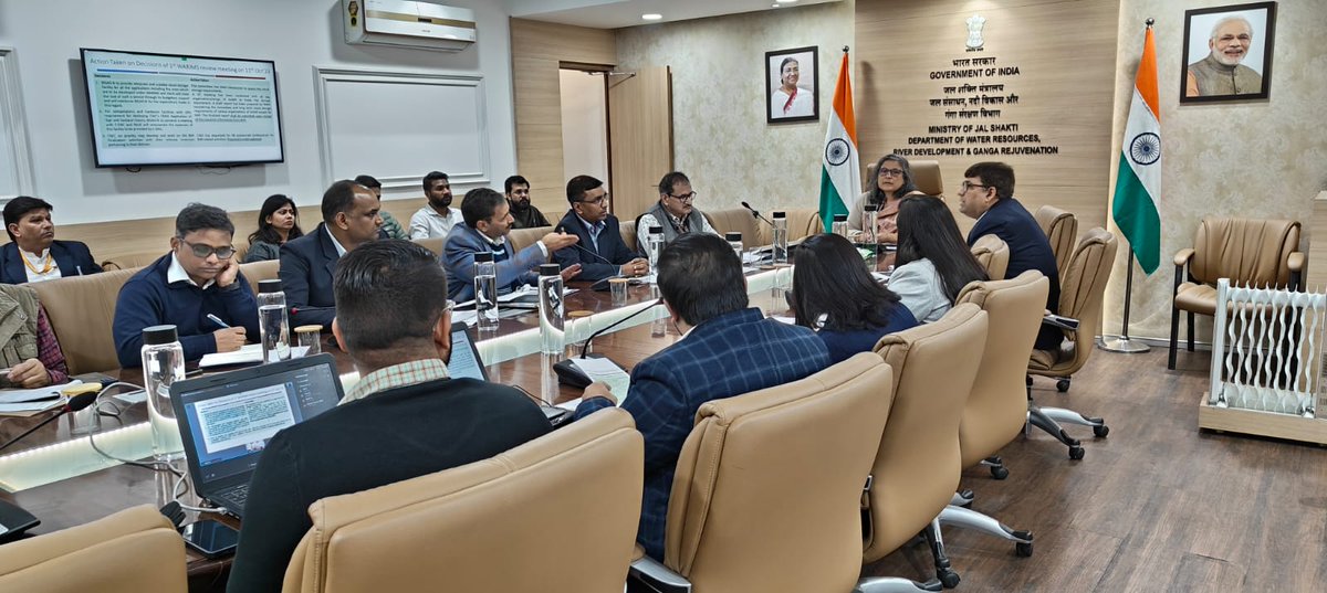 NWIC_MoJS's tweet photo. The second progress review meeting of WARIMS project implementation was held under the Chairpersonship of Secretary, DoWR, RD & GR, MoJS on 18th Dec. 2023 at Shram Shakti Bhawan, MoJS.
#MinistryOfJalshakti #NWIC #BISAG-N #NHP #CGWB #CWC #warims #swic #indianwris #wims https://t.co/eMlAOHljWM