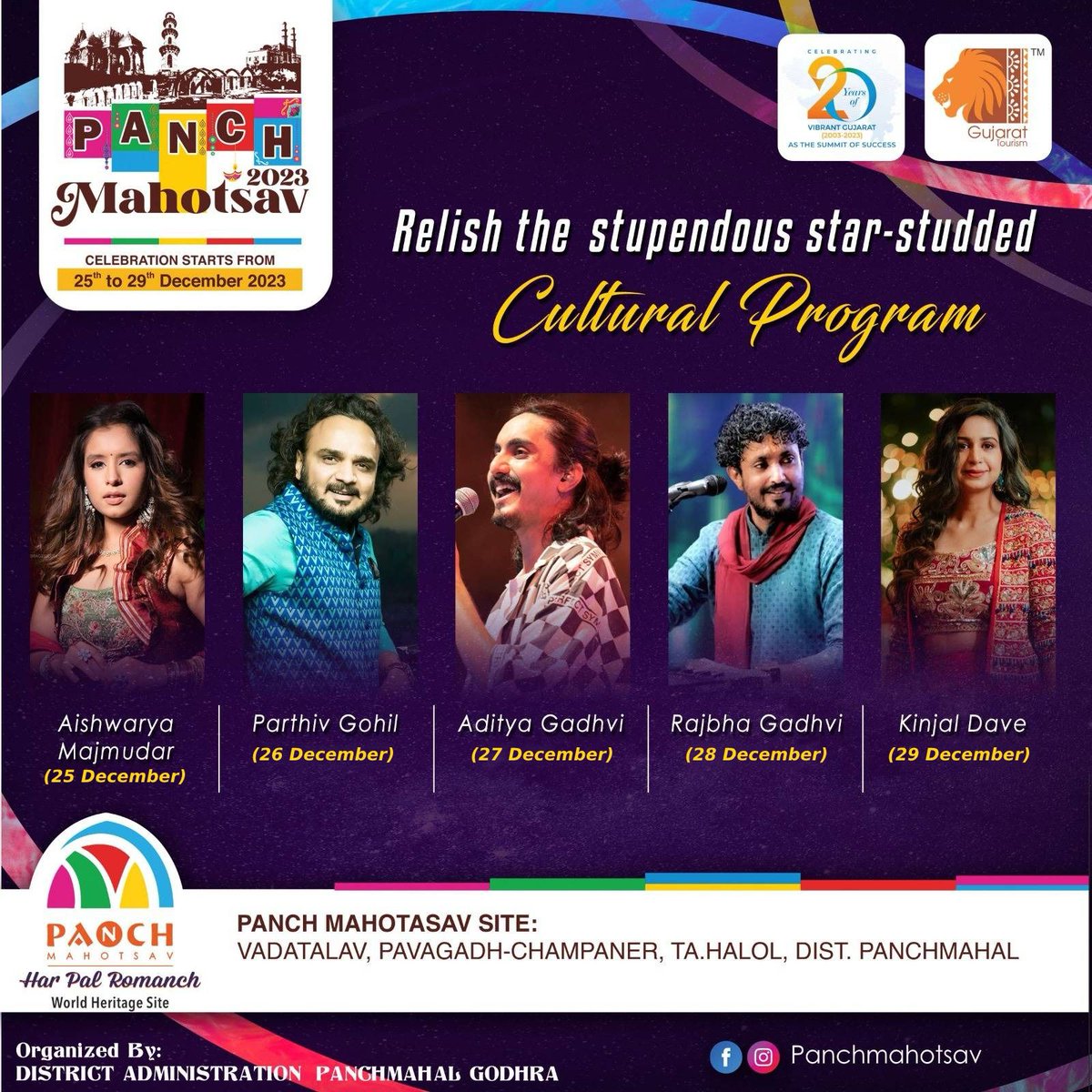 Sound Waves and Soul!
Prepare for an unforgettable night with the best stars from the industry only at PanchMahotsav - 2023 

Stay Tuned

#PanchMahotsav #PanchMahal #Gujarat
<a href="/CMOGuj/">CMO Gujarat</a> <a href="/kuberdindor/">Dr. Kuber Dindor</a> <a href="/Mulubhai_Bera/">Mulubhai Bera</a> <a href="/rmanjhu/">Rajesh Manjhu</a> <a href="/hareets/">Hareet Shukla</a> <a href="/GujaratTourism/">Gujarat Tourism</a>
