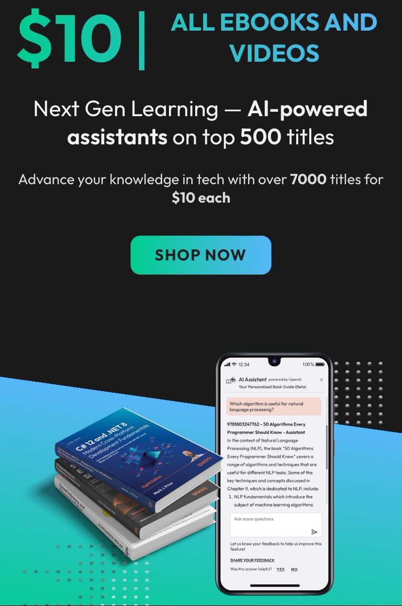 The much anticipated, end of the year $10 campaign is now live! For a limited time, you can get access to any <a href="/PacktPublishing/">Packt Publishing</a> E-book or Video for just $10 each. Happy holidays, in advance! 🎄 ⛄️ ❄️ 

Here’s the link: packt.link/UjgVk

#100DaysOfCode