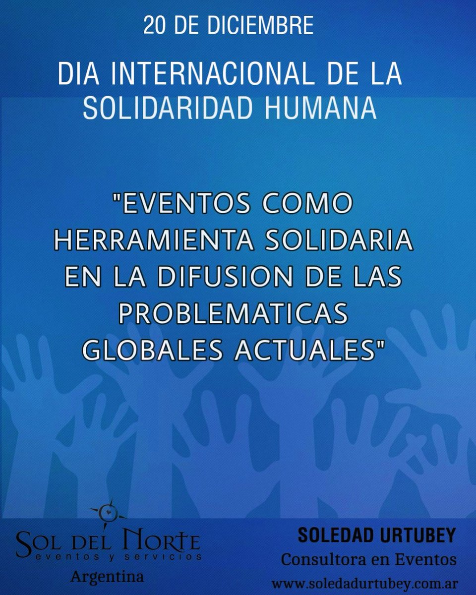 En la industria de reuniones también podríamos conmemorar el día de la “Solidaridad Humana”..
Como hacerlo? Haciendo que cada evento sea una plataforma para difundir los Objetivos de Desarrollo Sustentable..
soledadurtubey.com.ar/?p=911
#Concientizar #Aprendizaje #Social #Meeting #ods