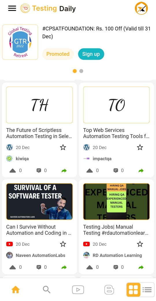 SH_TestingDaily's tweet image. What’s trending in #SoftwareTesting? ✅
Install the #TestingDaily App &amp;amp; Check it out ⬇️🎉
lnkd.in/gV8Wtqhx

Congratulations &amp;amp; thanks for creating amazing content for community
@KQSPL, @Impact_QA, @naveenkhunteta, #RDAutomationLearning
