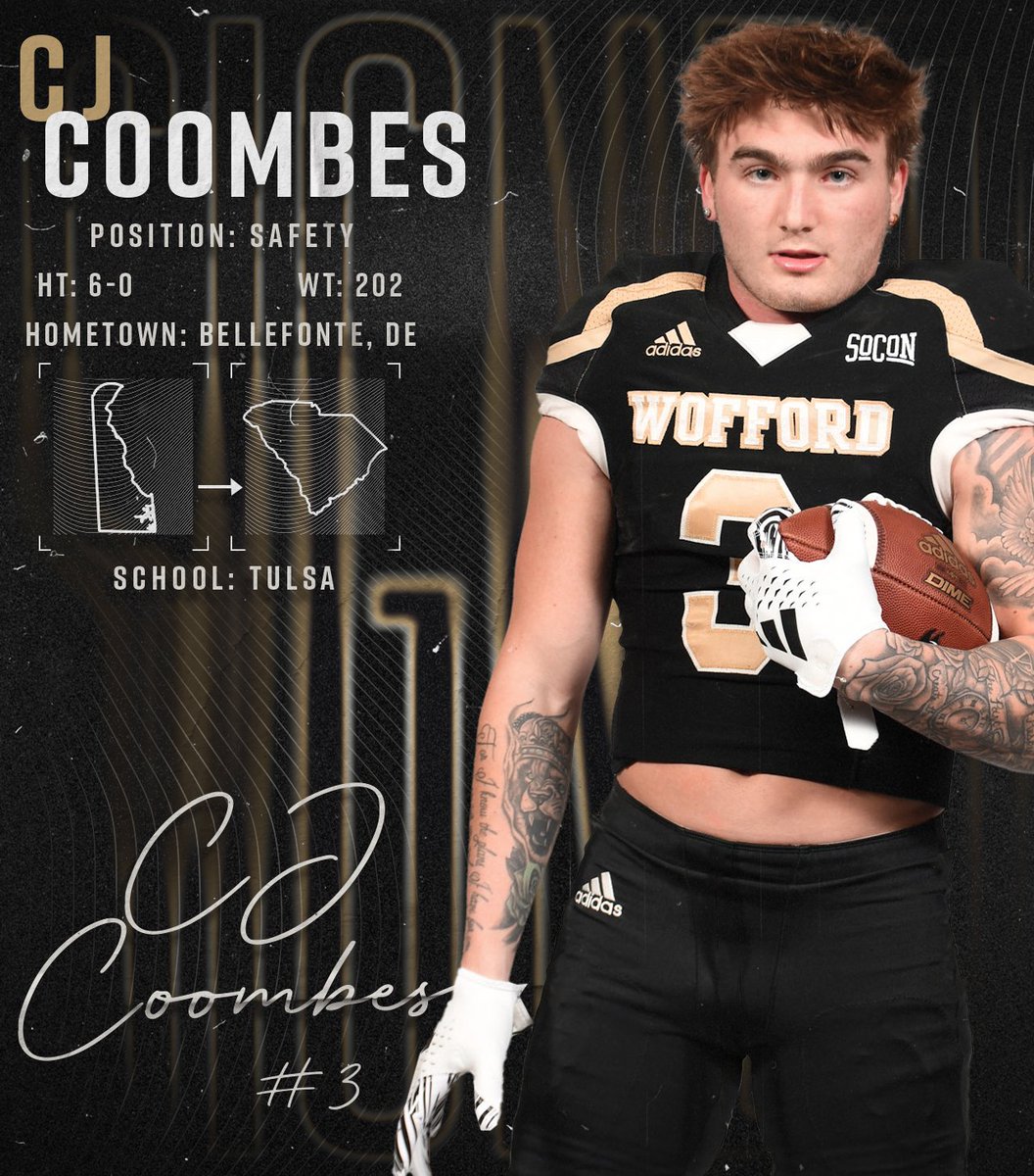 Safety C.J. Coombes from Bellefonte, Delaware, joins the Wofford secondary as a transfer from Tulsa.