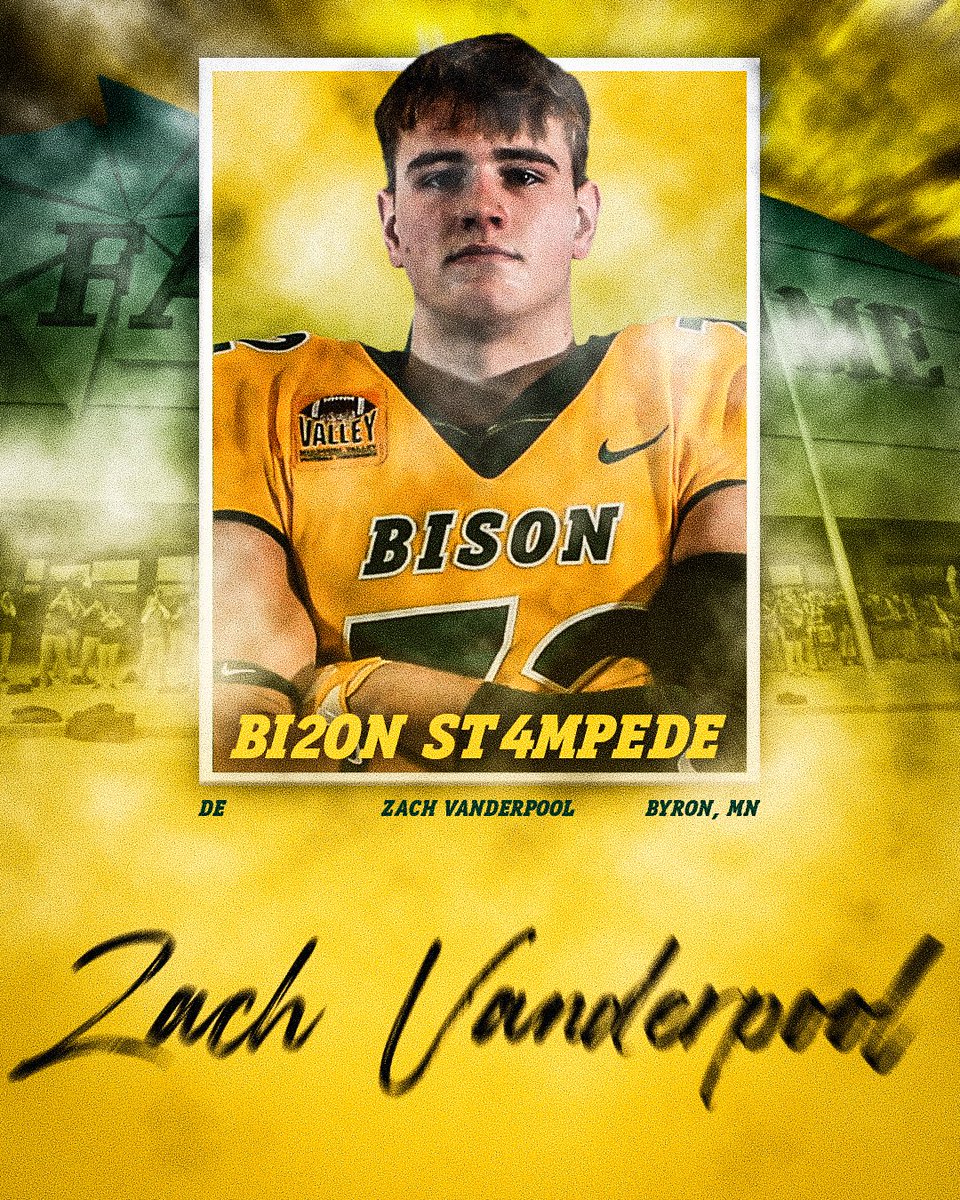 Zach Vanderpool, a 6-5, 227 defensive end from Byron High School in Minnesota, has signed with the Bison! 🤘 #BI2ONST4MPEDE #NSD24 🦬