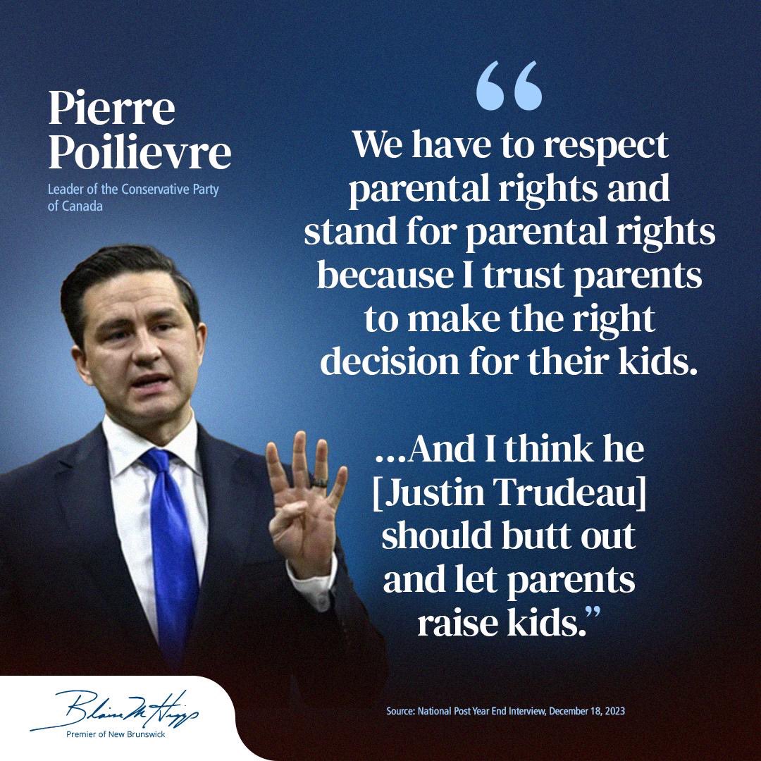 Respecting parental rights is paramount and I am glad Pierre Poilievre agrees - we have to trust parents to make the right decisions for their kids. nationalpost.com/news/politics/…